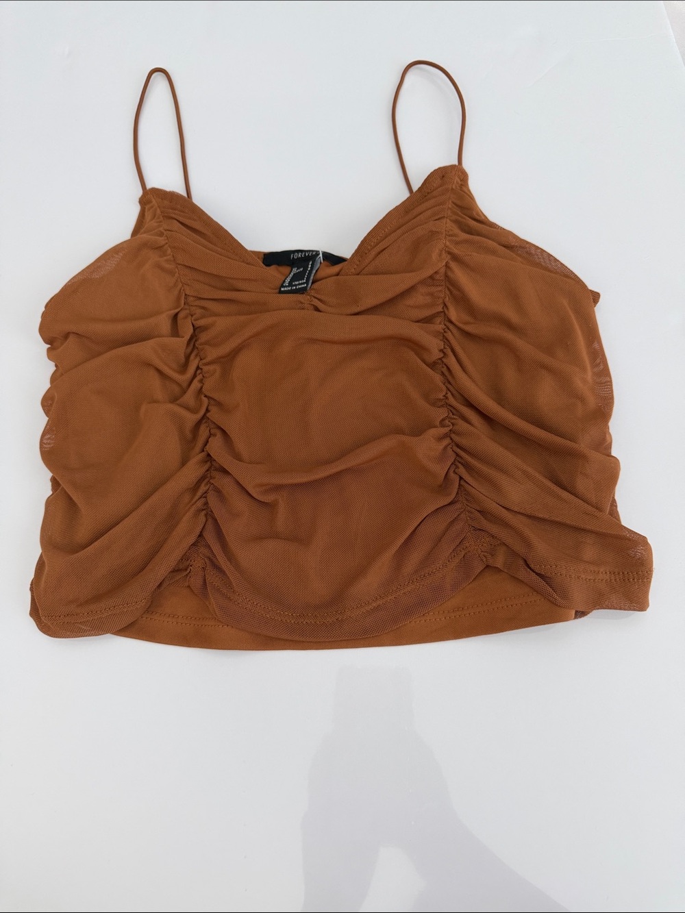 Forever 21 Ruched Spaghetti Strap Crop Top - Brown